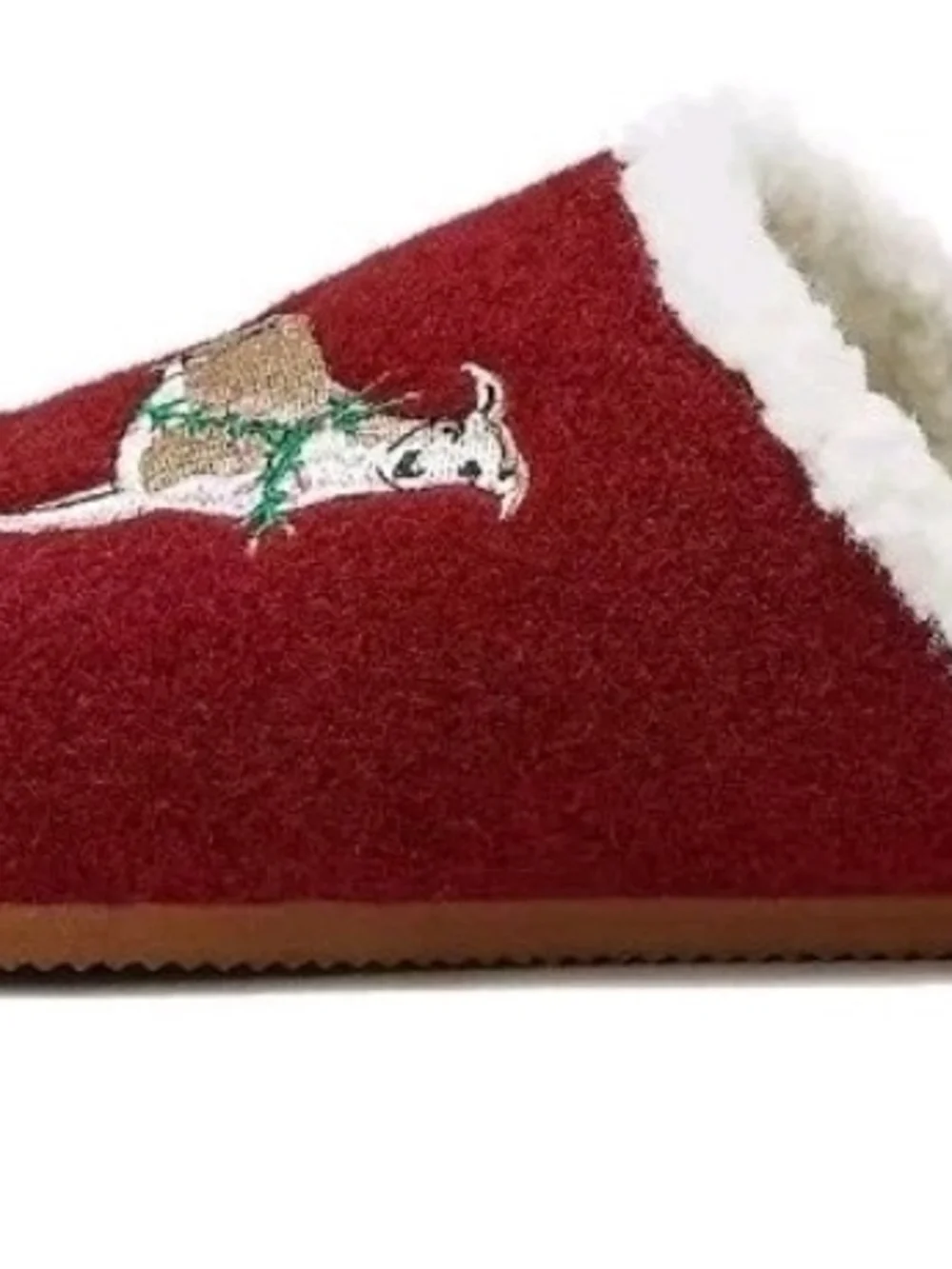 Lands' End Red Dog Embroidered Natural Sherpa-Lined Slippers